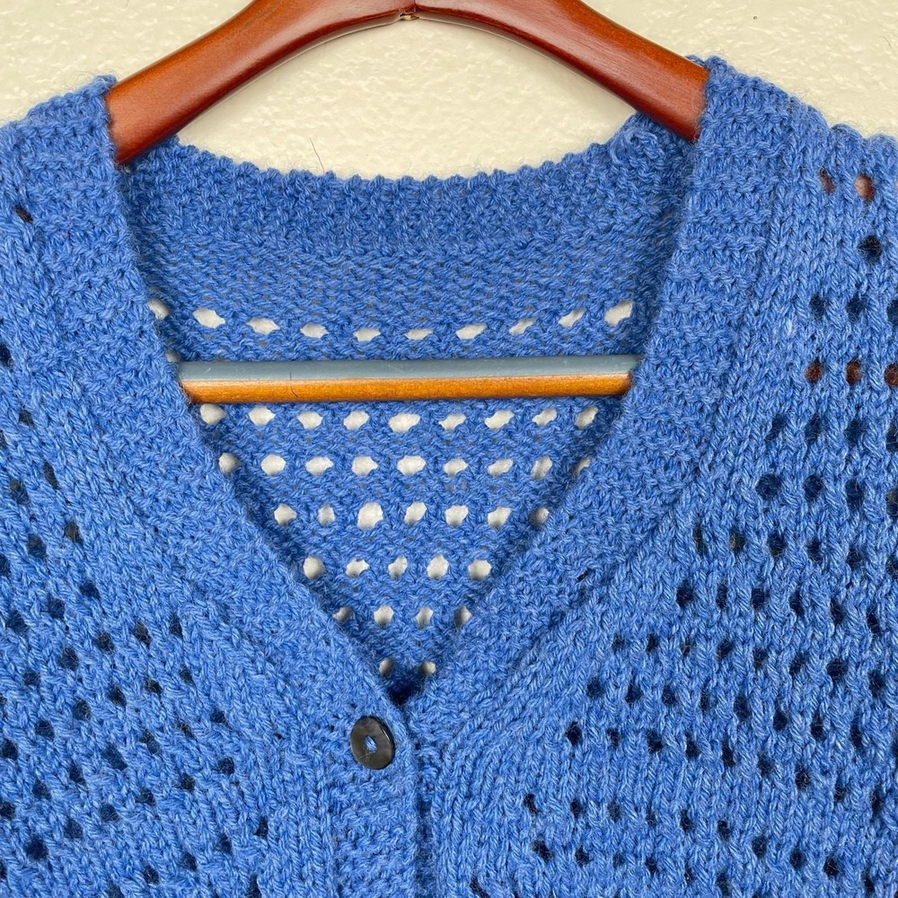 Handmade Womens Cardigan Sz M Crochet Cobalt Blue Twee Cottage Cropped Layering - Picture 6 of 7